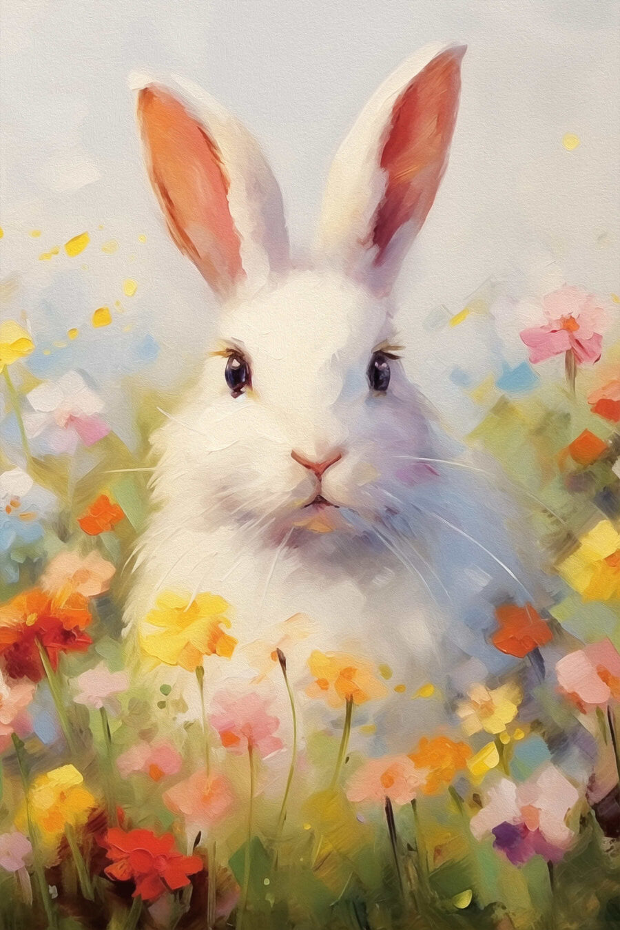 Canvas prints White rabbit in a flower field