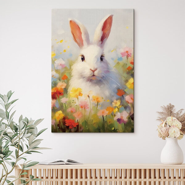 Canvas prints White rabbit in a flower field Canvas prints White rabbit in a flower field