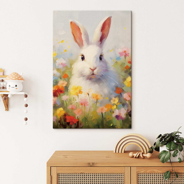 Canvas prints White rabbit in a flower field Canvas prints White rabbit in a flower field