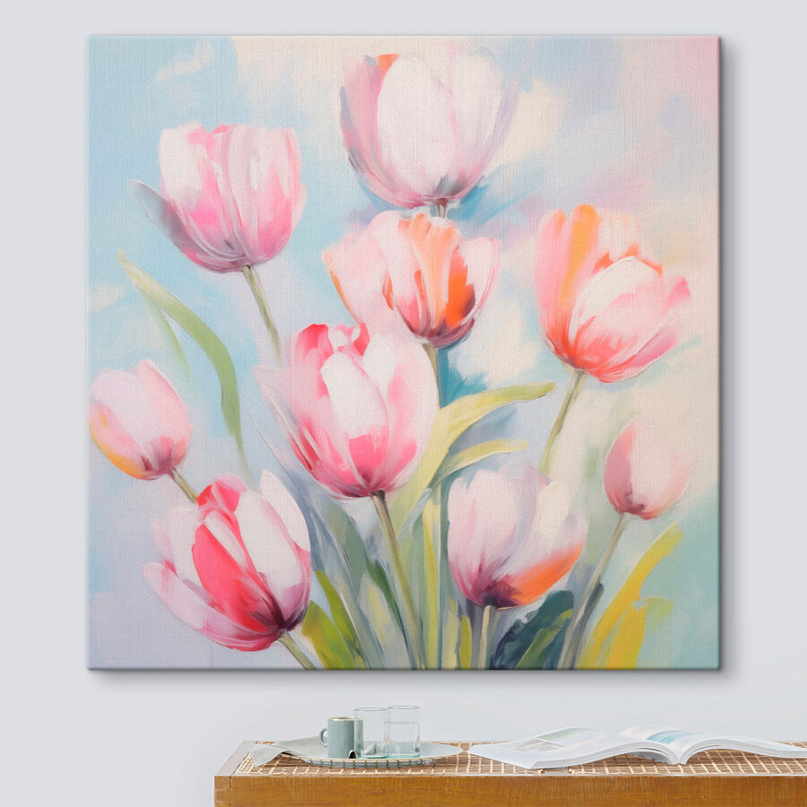 Canvas prints Painting of pink and white tulips