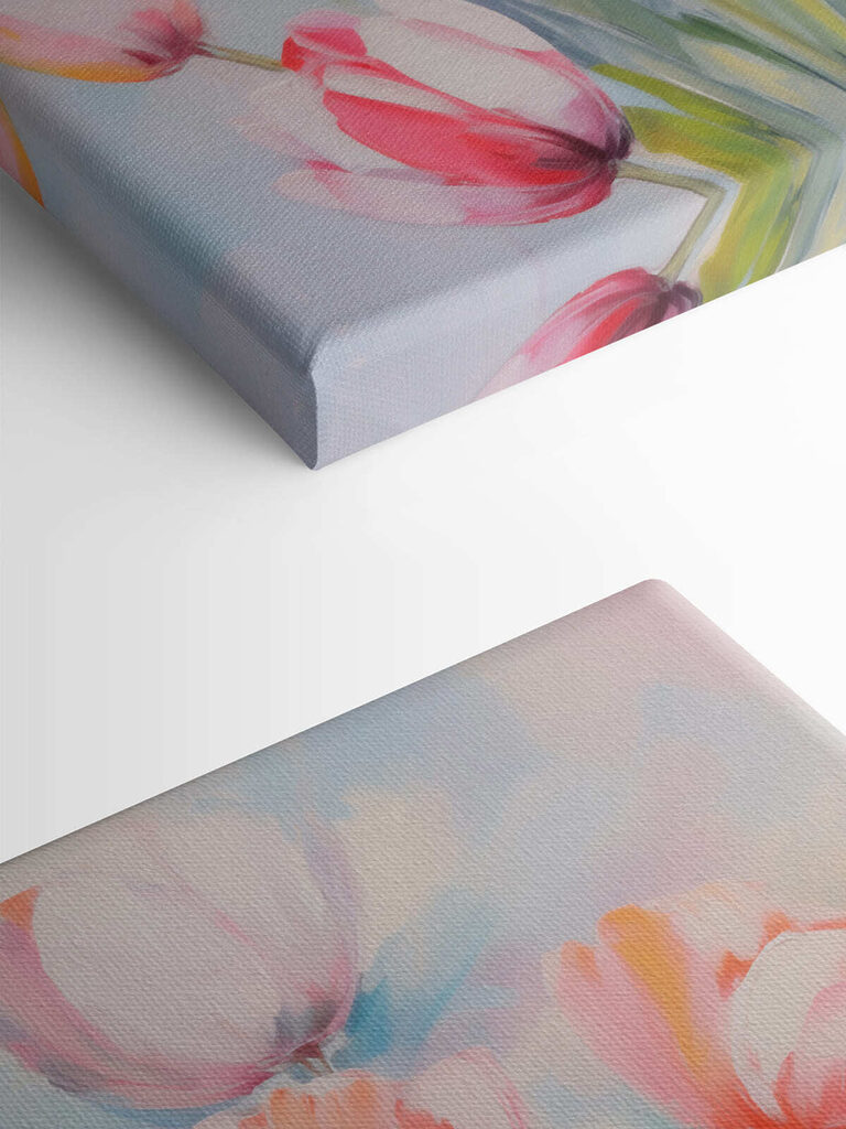 Painting of pink and white tulips