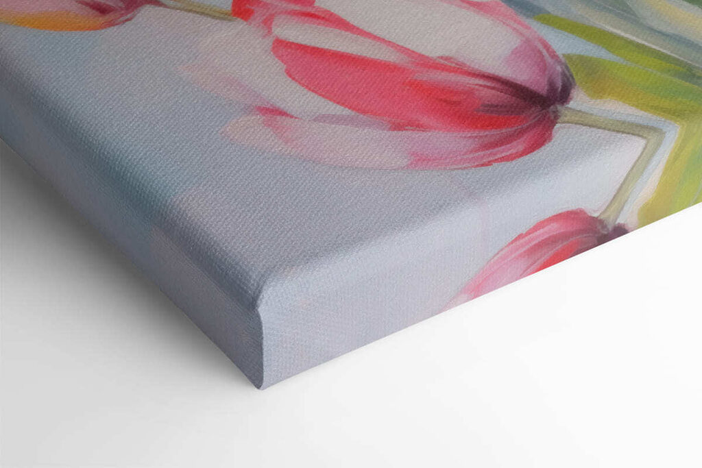 Painting of pink and white tulips