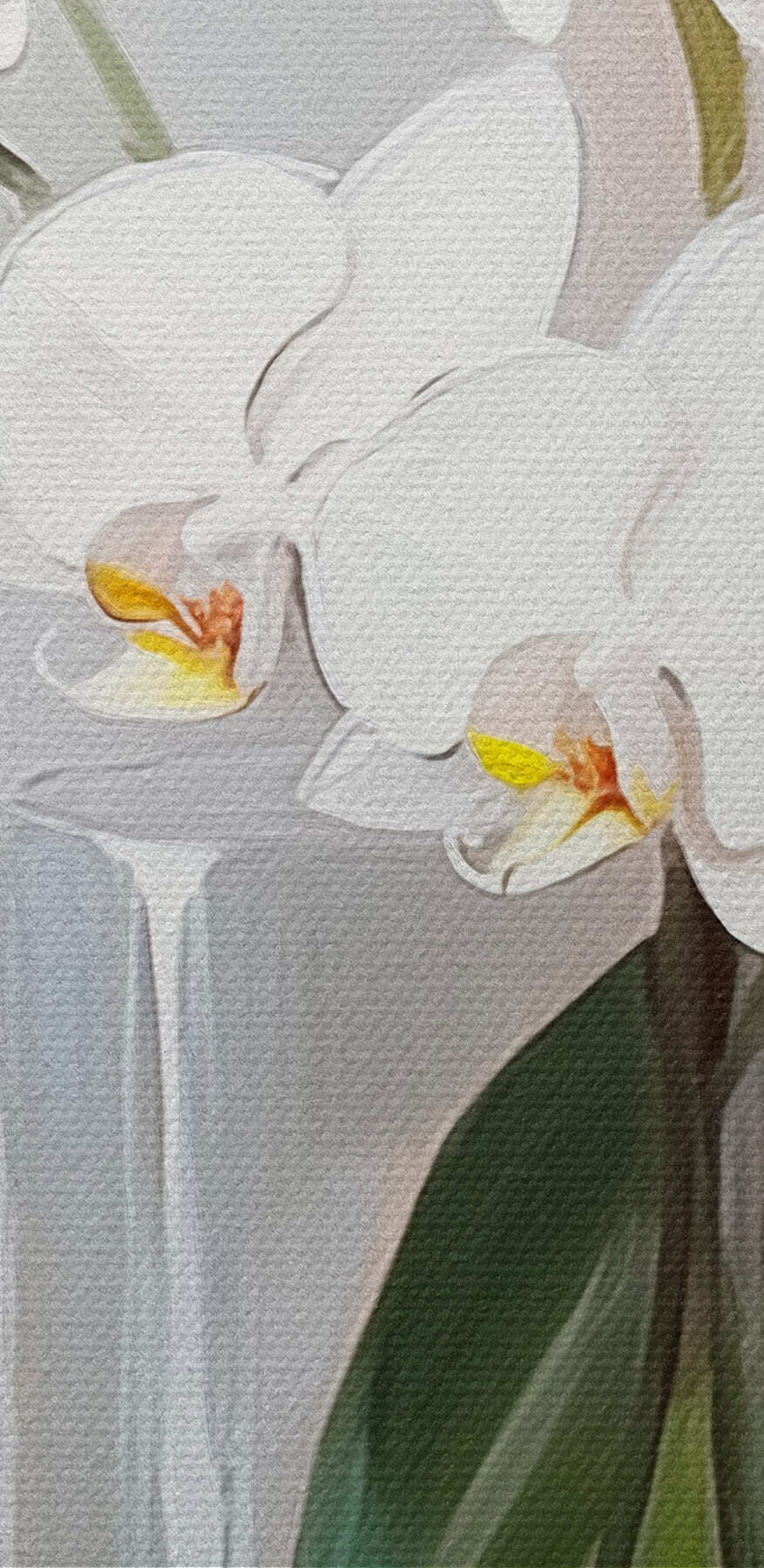 Festmény egy fehér orchidea üvegvázában