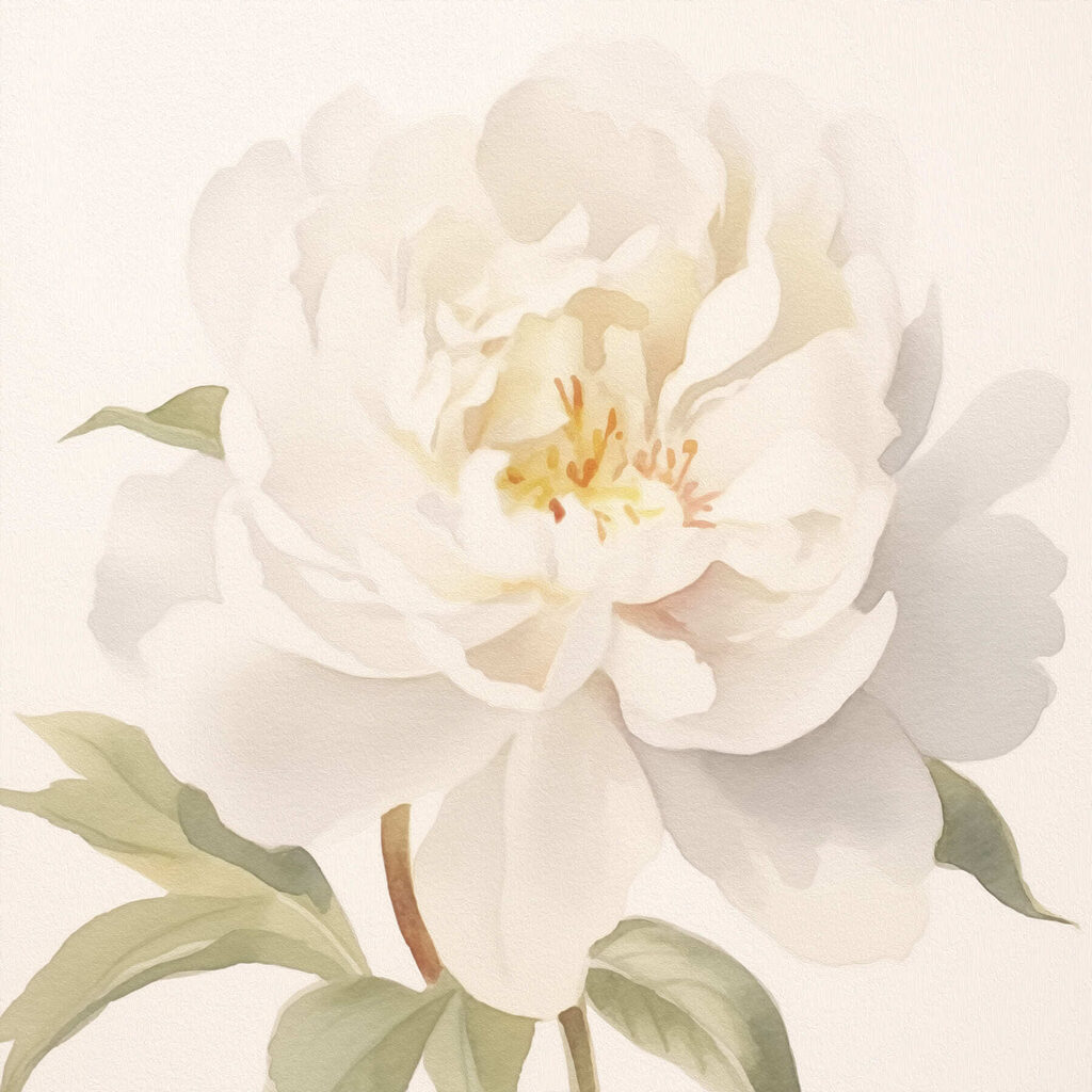 White flower with green leaves White flower with green leaves