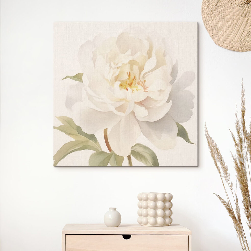 White flower with green leaves White flower with green leaves