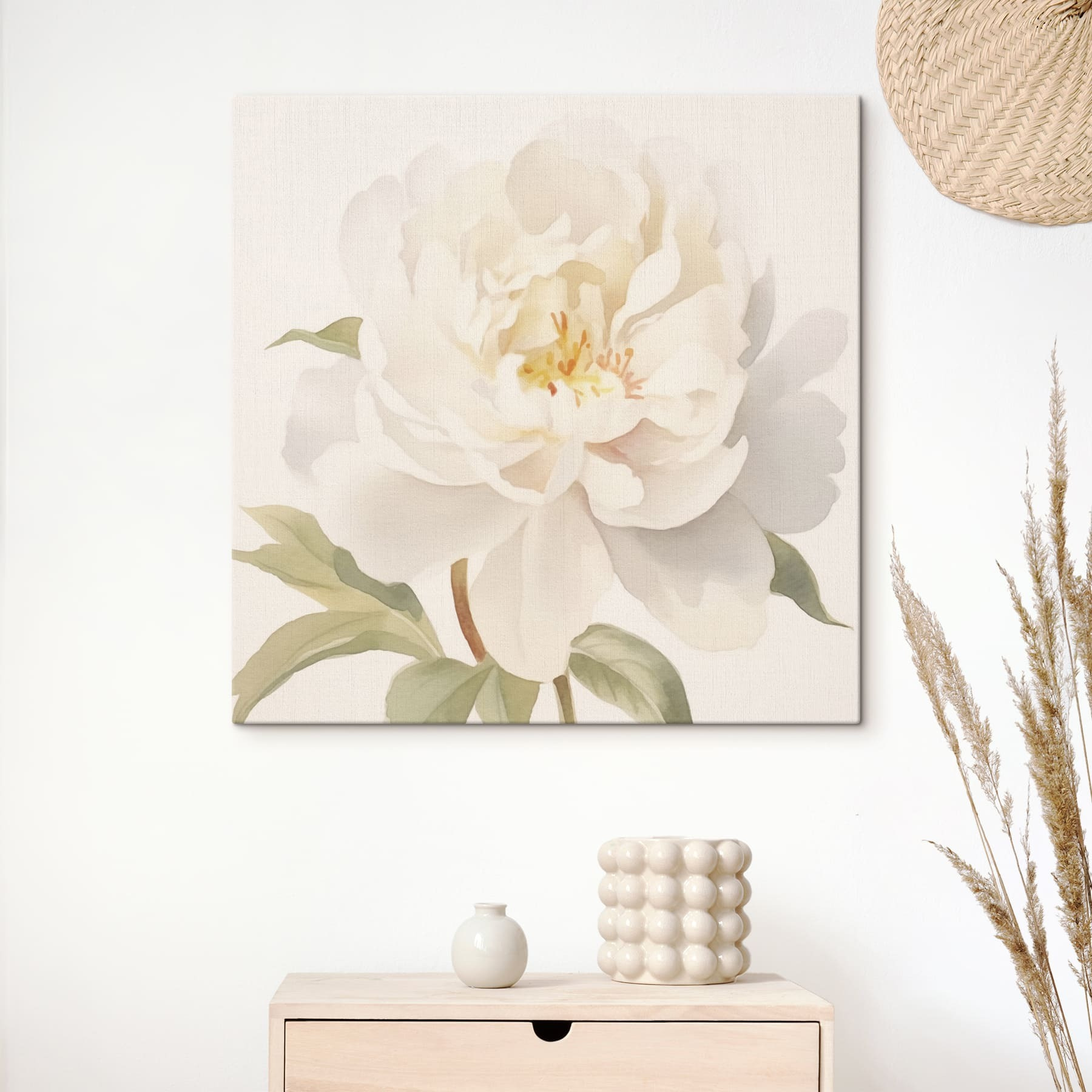 White flower with green leaves White flower with green leaves