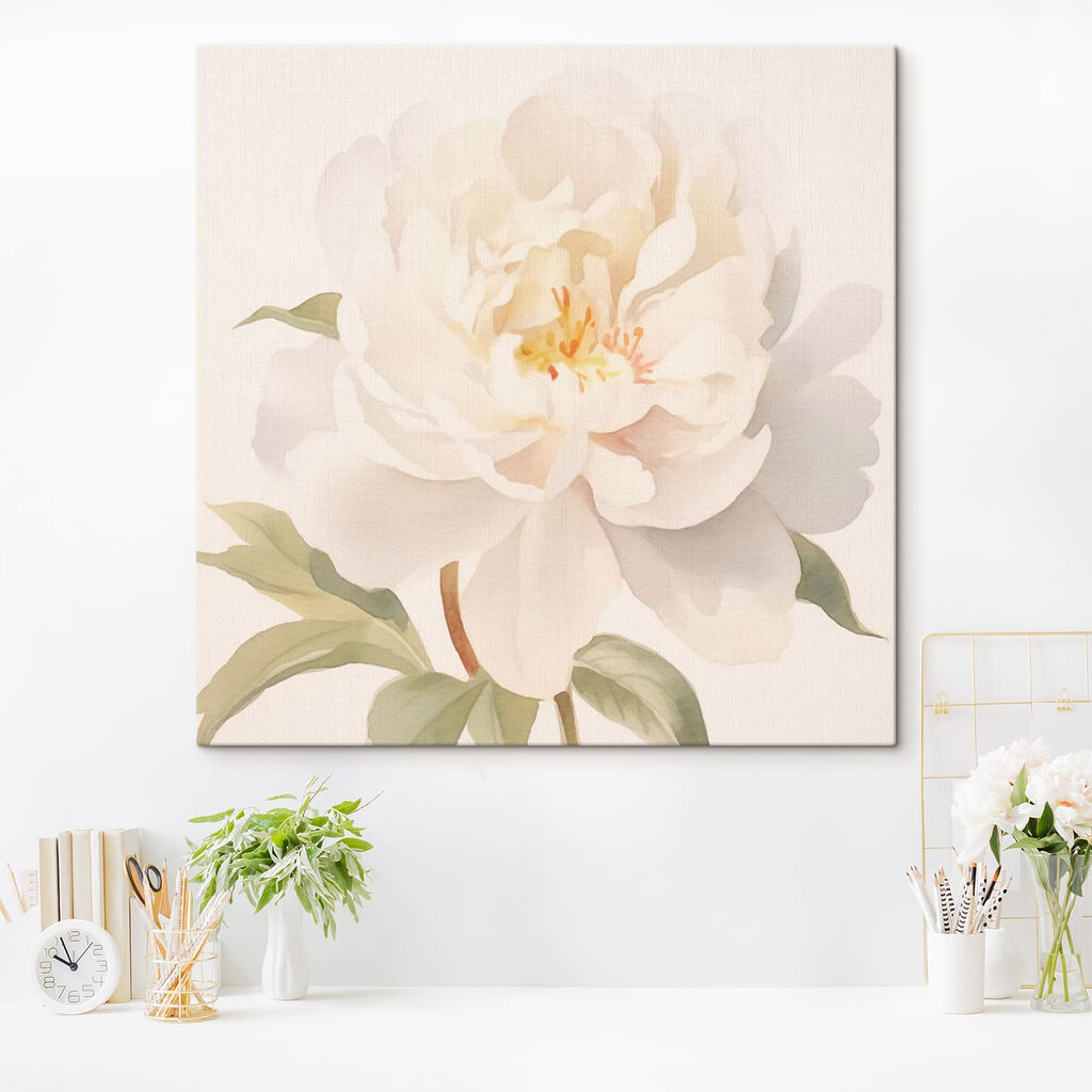 White flower with green leaves White flower with green leaves