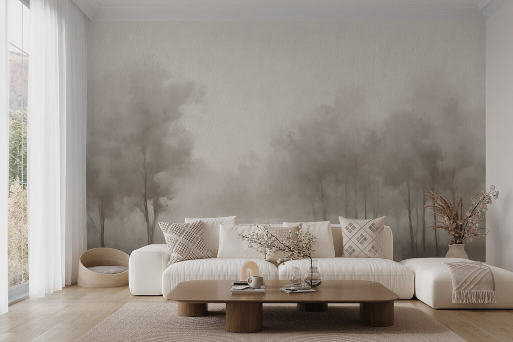 Foggy landscape with trees