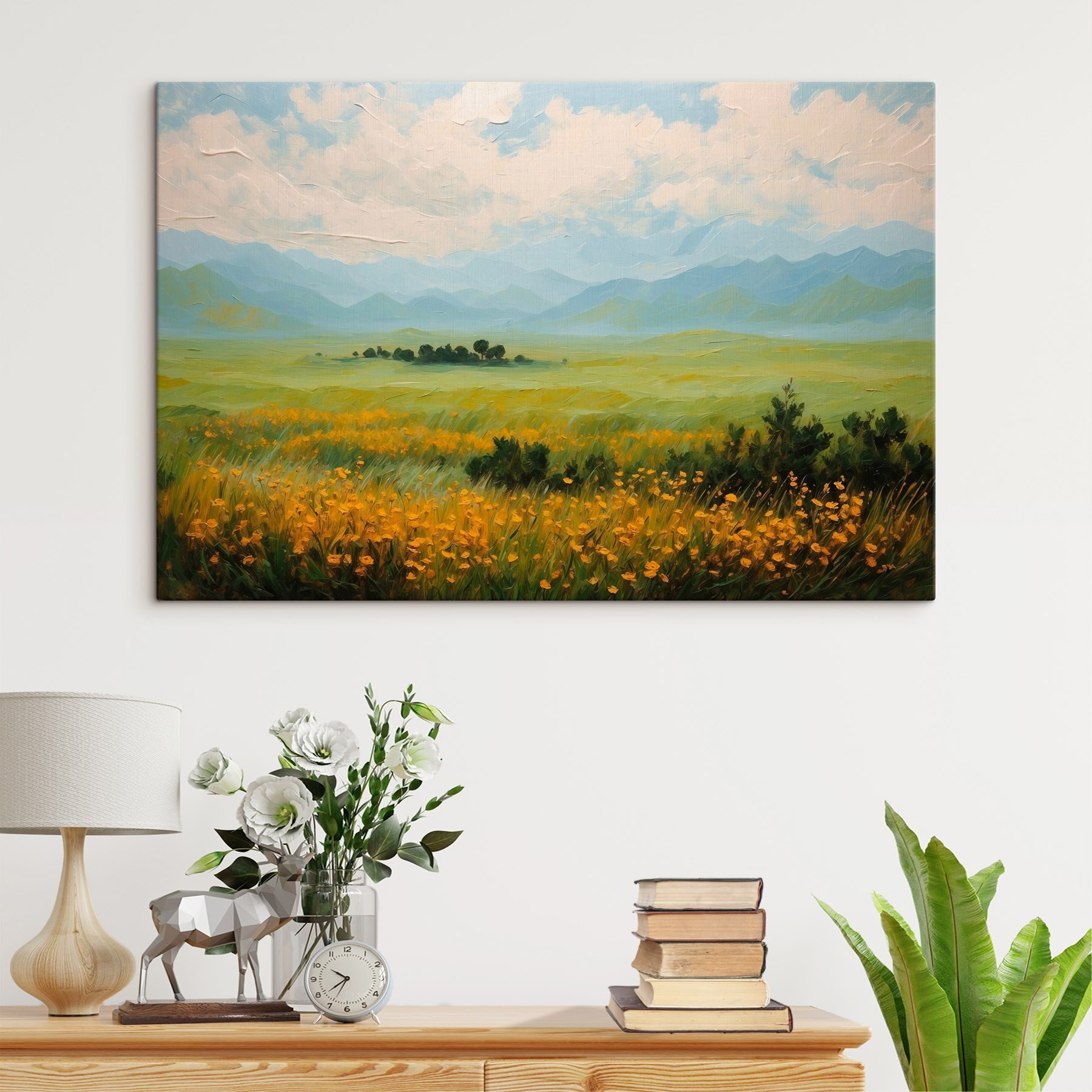 Field of flowers and mountains