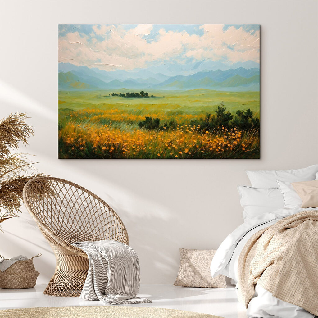 Field of flowers and mountains