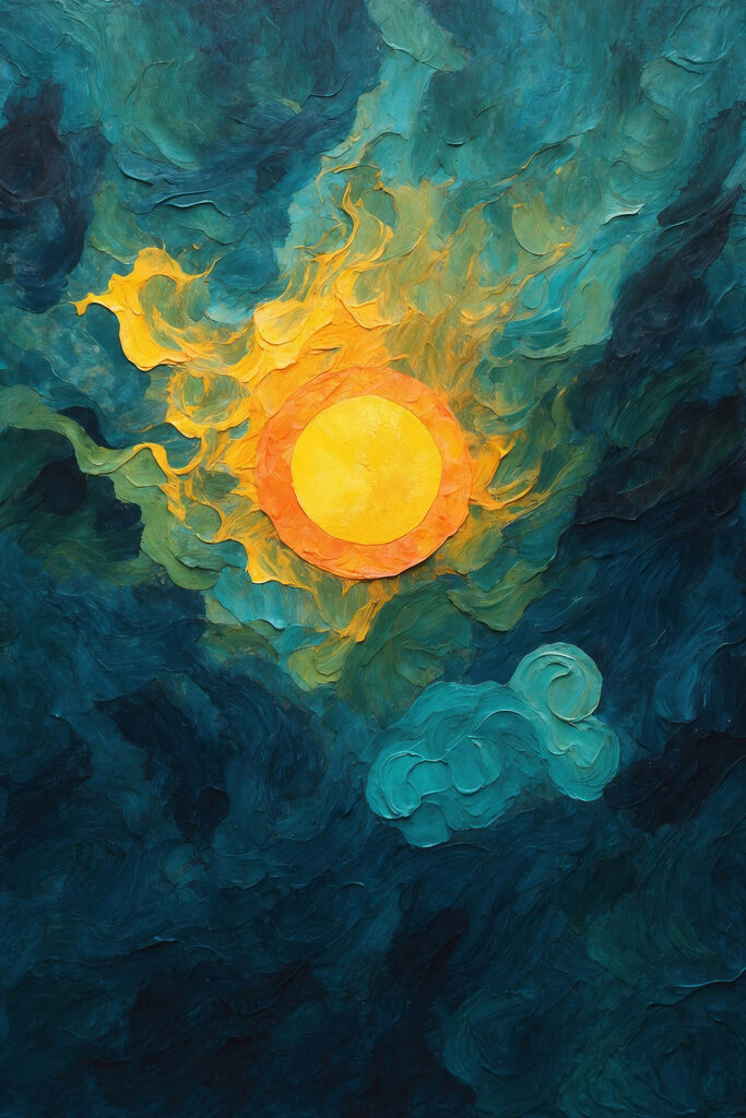 Painting of a sun and clouds