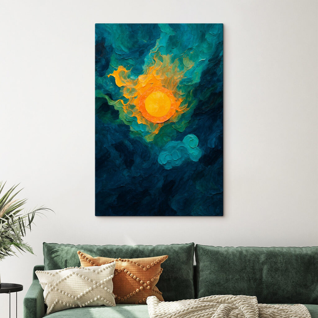 Painting of a sun and clouds