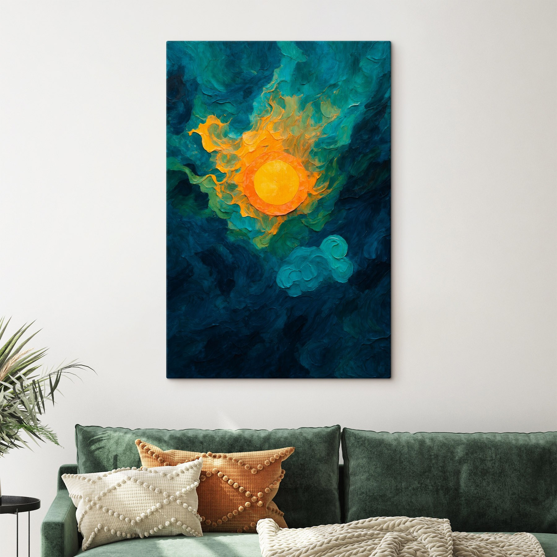 Painting of a sun and clouds