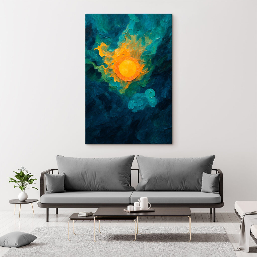 Painting of a sun and clouds
