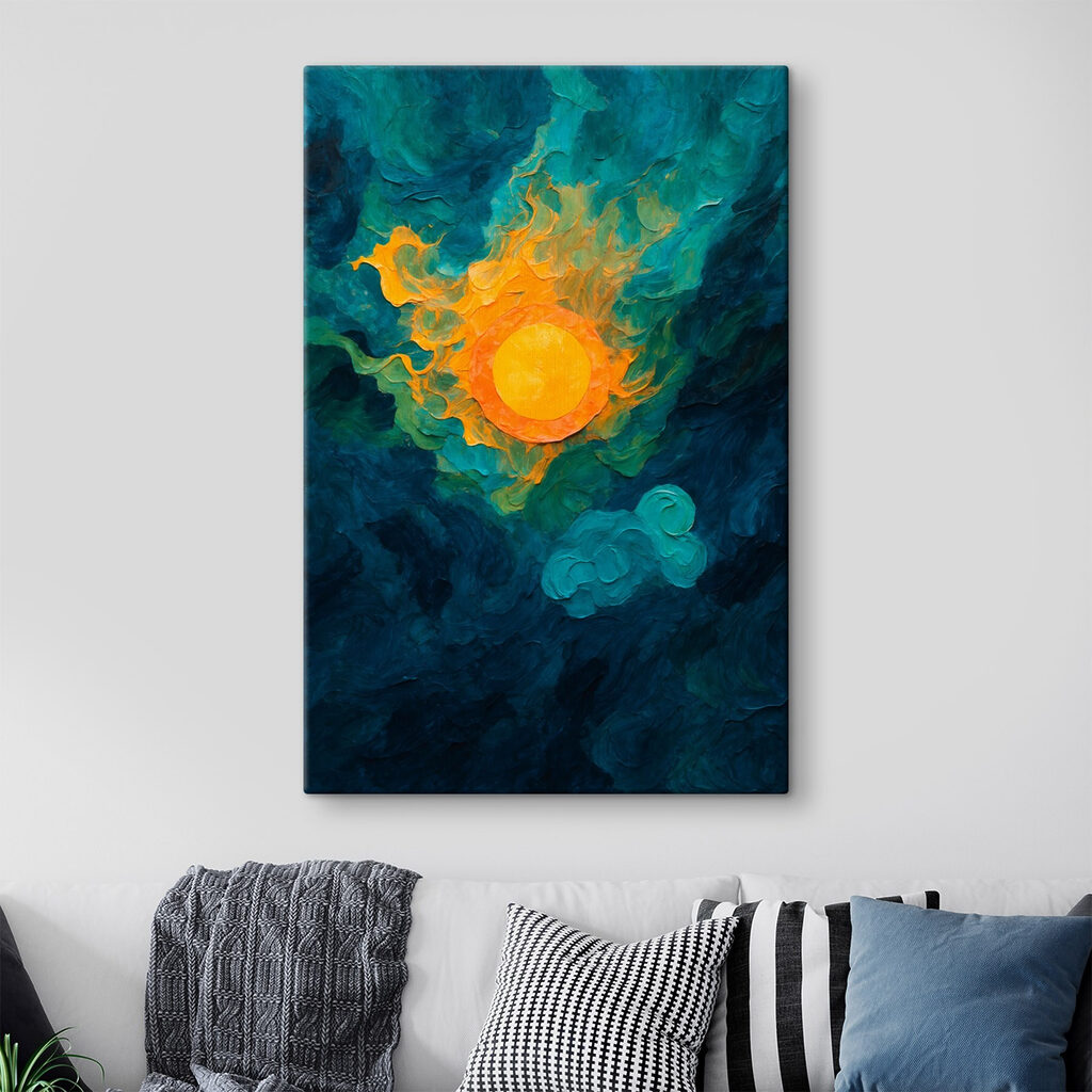 Painting of a sun and clouds