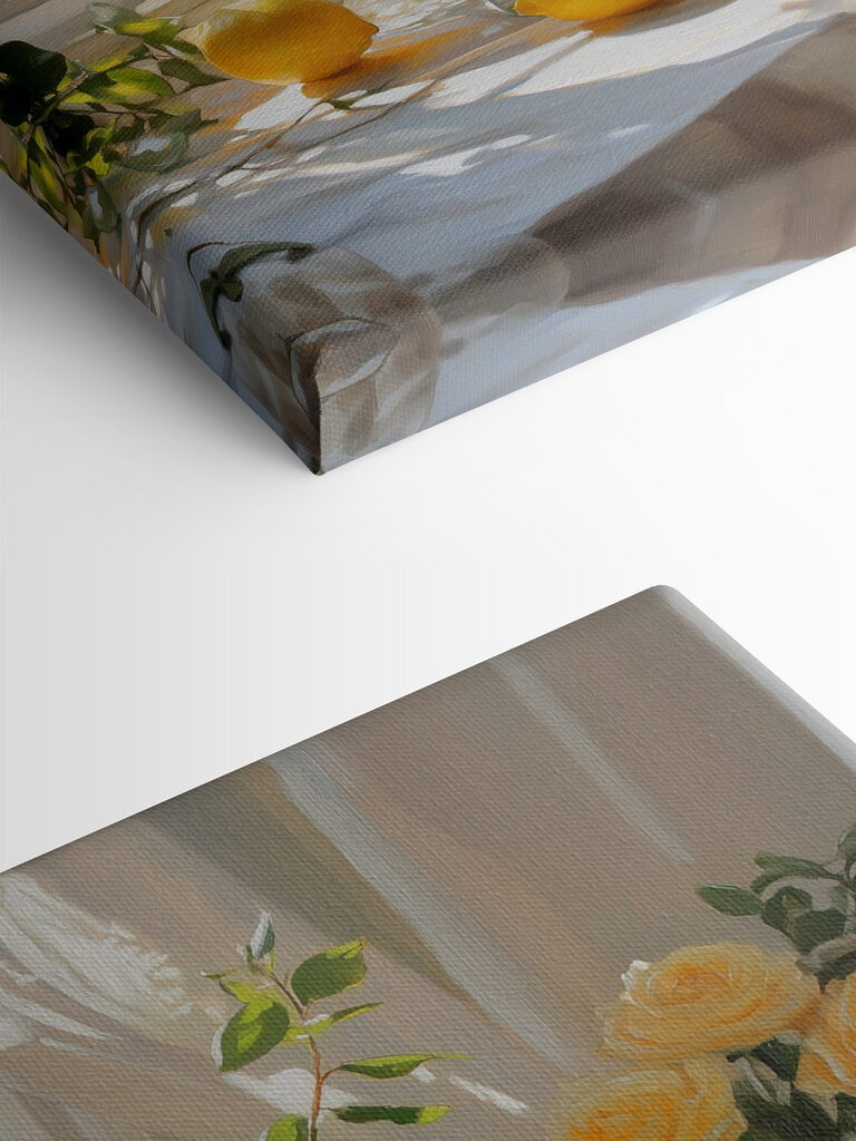 Yellow flowers in vases with lemons