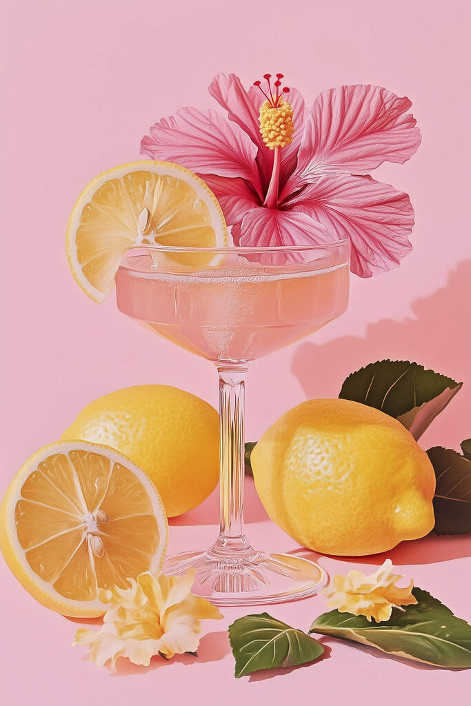 Glass with a drink and lemons