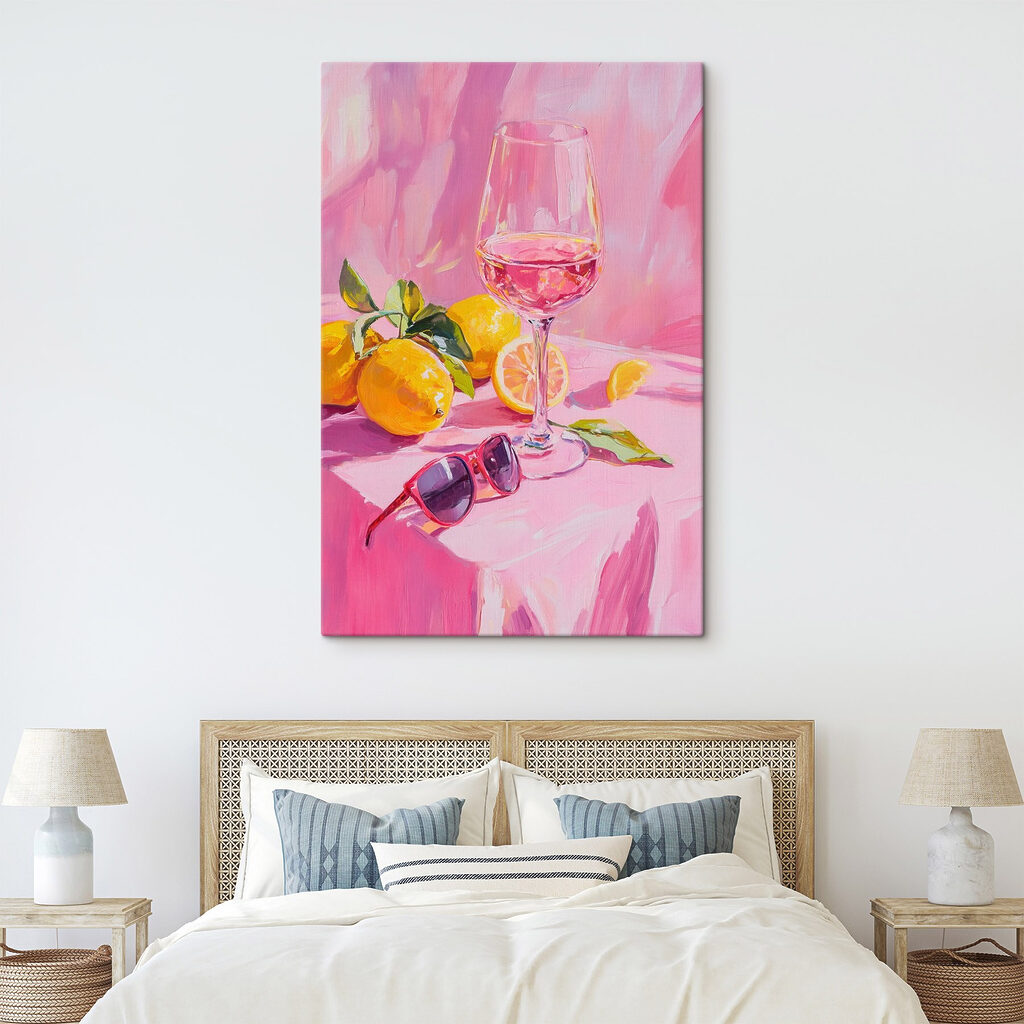 Glass of wine next to lemons and sunglasses