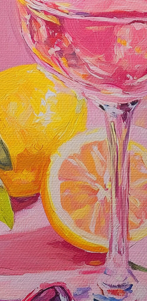 Glass of wine next to lemons and sunglasses