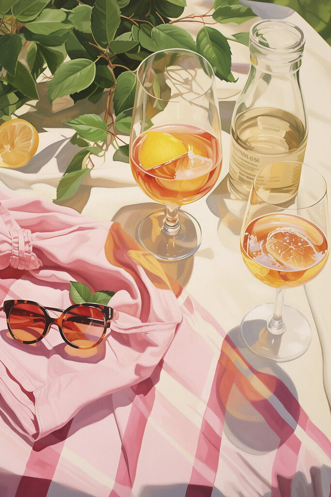 Group of glasses of wine and sunglasses on a blanket Group of glasses of wine and sunglasses on a blanket