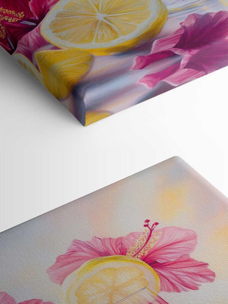 Glass of pink drink with lemons and flowers