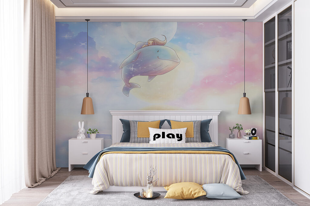 Cartoon of a girl riding a whale Cartoon of a girl riding a whale