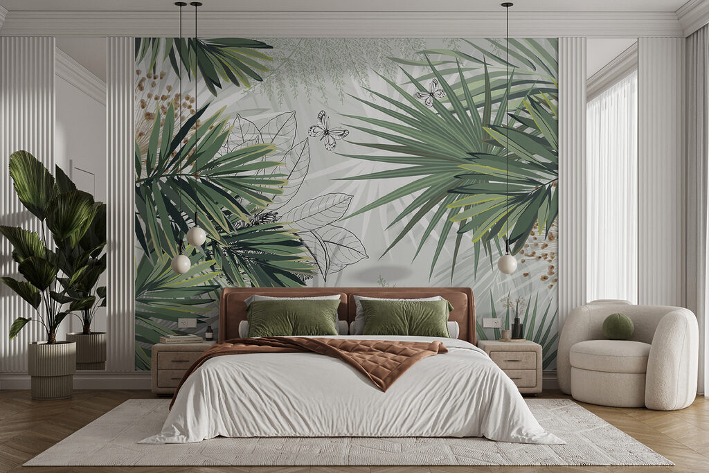 Tropical foliage with delicate butterflies