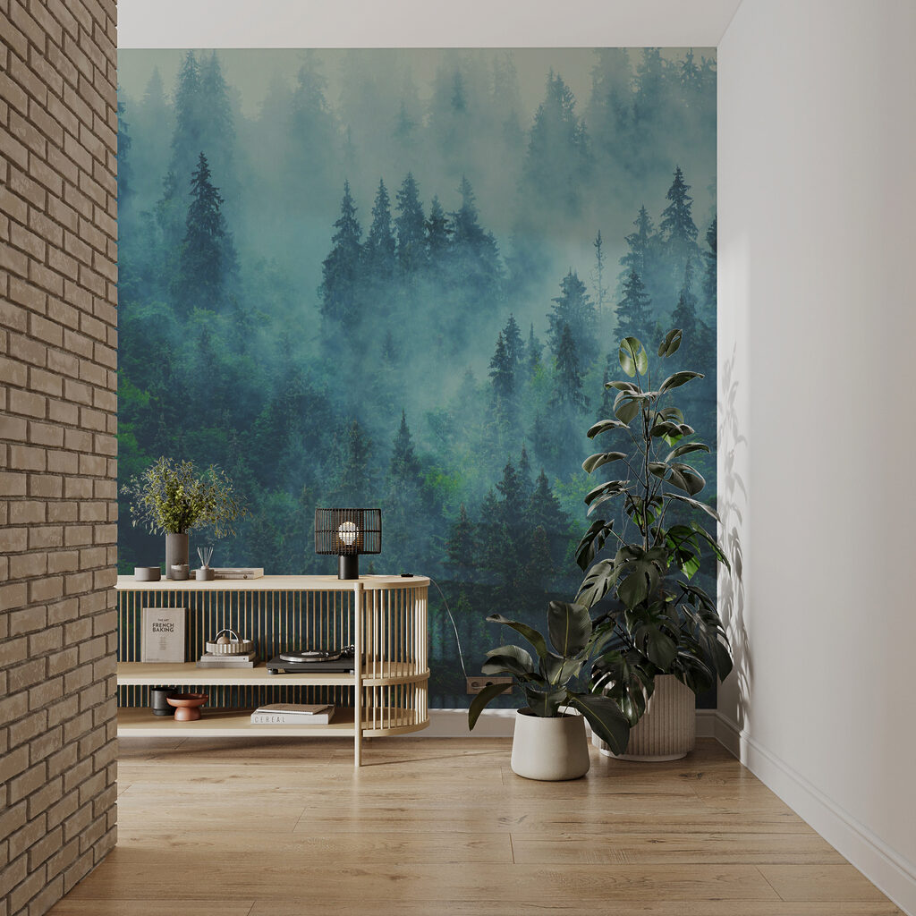 Foggy forest with trees Foggy forest with trees