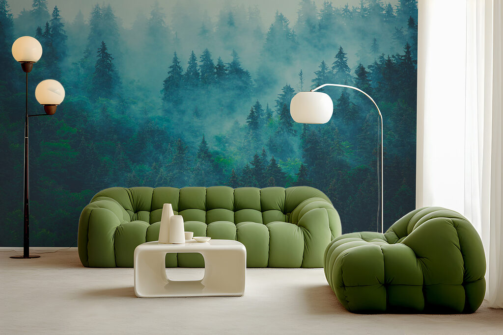 Foggy forest with trees Foggy forest with trees