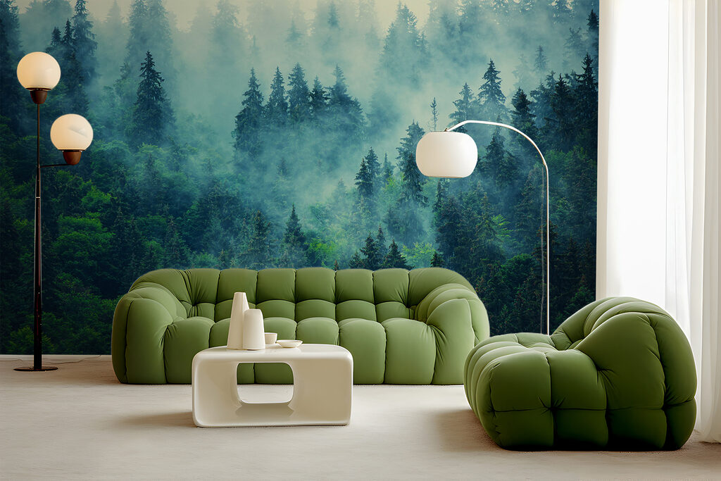 Foggy forest with trees Foggy forest with trees