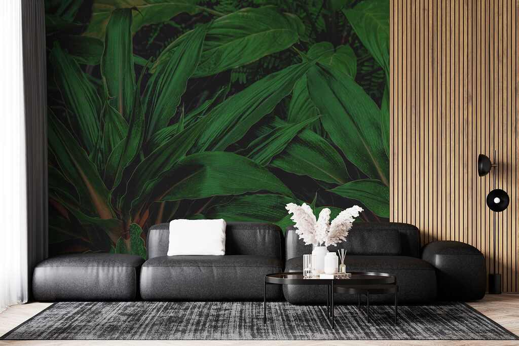 Lush tropical leaves in vibrant green