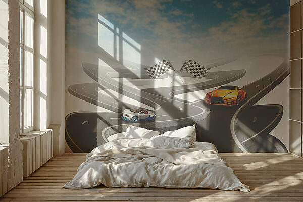 Two cars on a winding road Two cars on a winding road