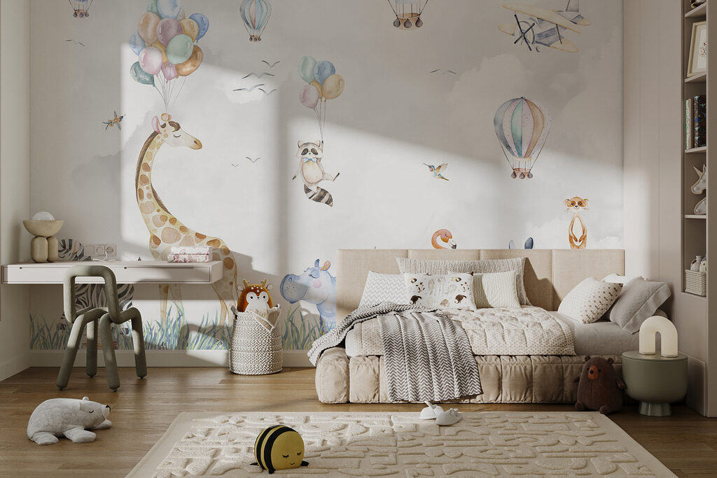 Wall mural of animals and balloons
