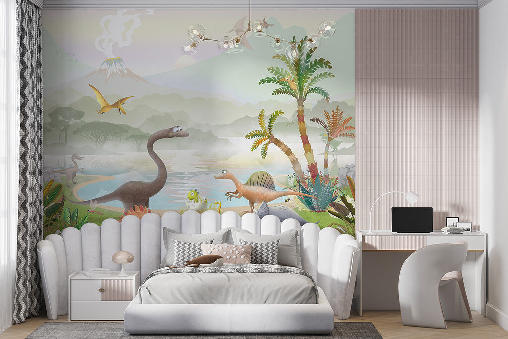 Group of dinosaurs near a lake Group of dinosaurs near a lake