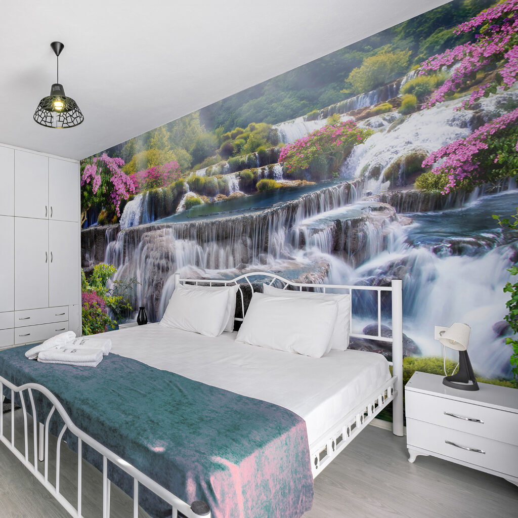 Waterfall with flowers and trees Waterfall with flowers and trees