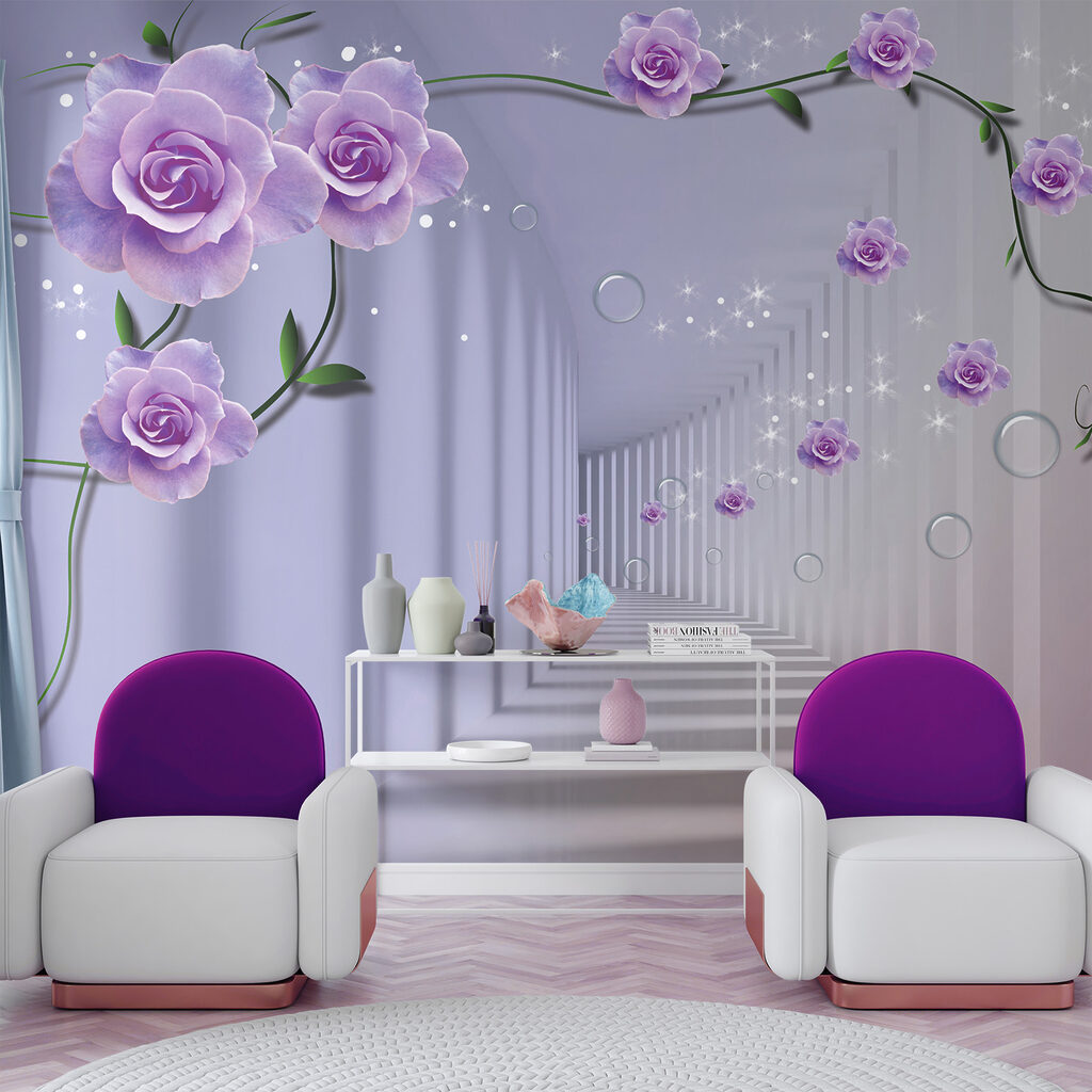 Wallpaper with purple roses and a staircase Wallpaper with purple roses and a staircase
