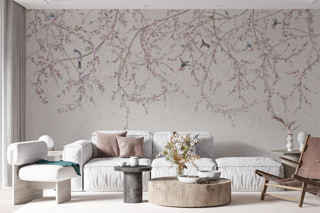 Painting of birds on a tree branch