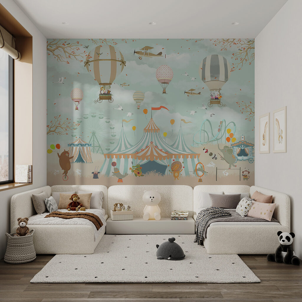 Circus tent with hot air balloons and birds Circus tent with hot air balloons and birds