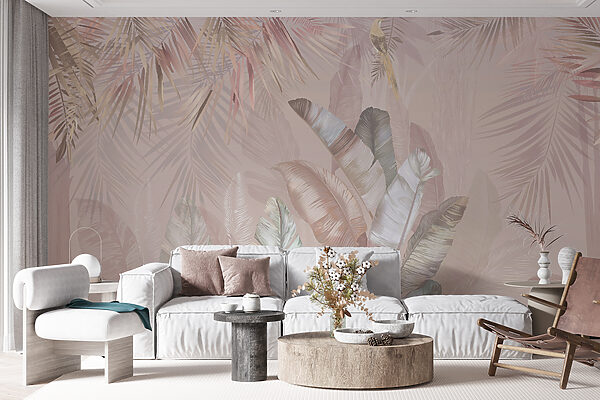 Tropical leaves in soft pastel hues Tropical leaves in soft pastel hues