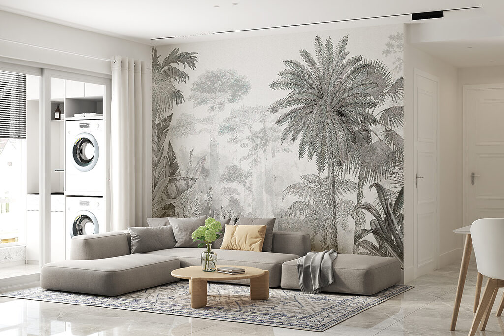 Black and white image of a forest