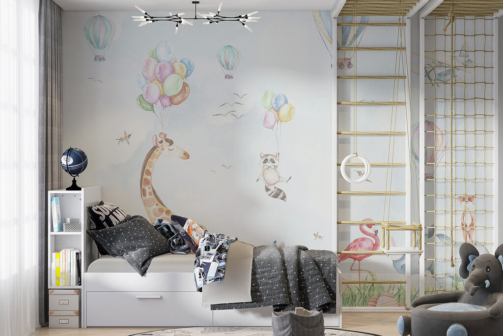 Watercolor of animals and balloons Watercolor of animals and balloons