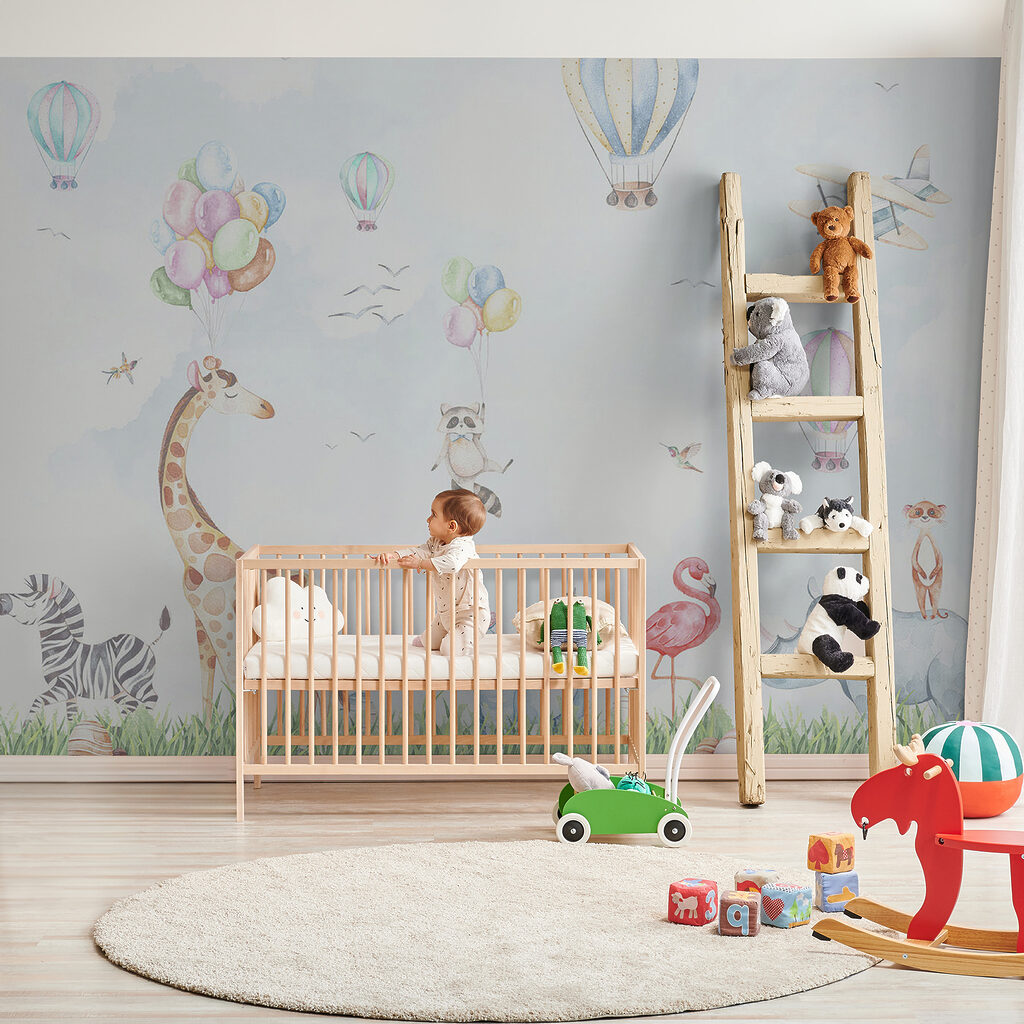 Watercolor of animals and balloons Watercolor of animals and balloons