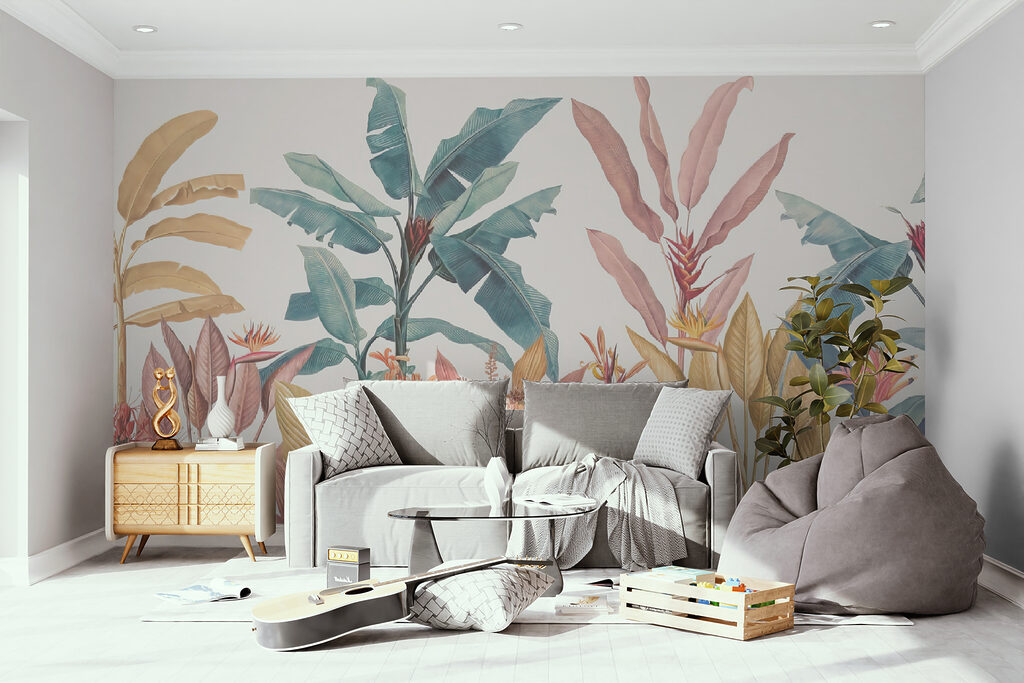 Wallpaper with plants and flowers