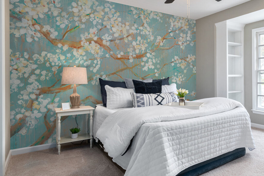 Painting of a tree branch with white flowers Painting of a tree branch with white flowers