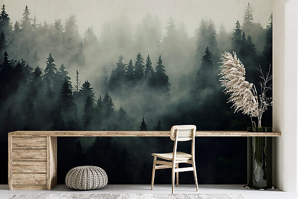 Foggy forest with trees Foggy forest with trees