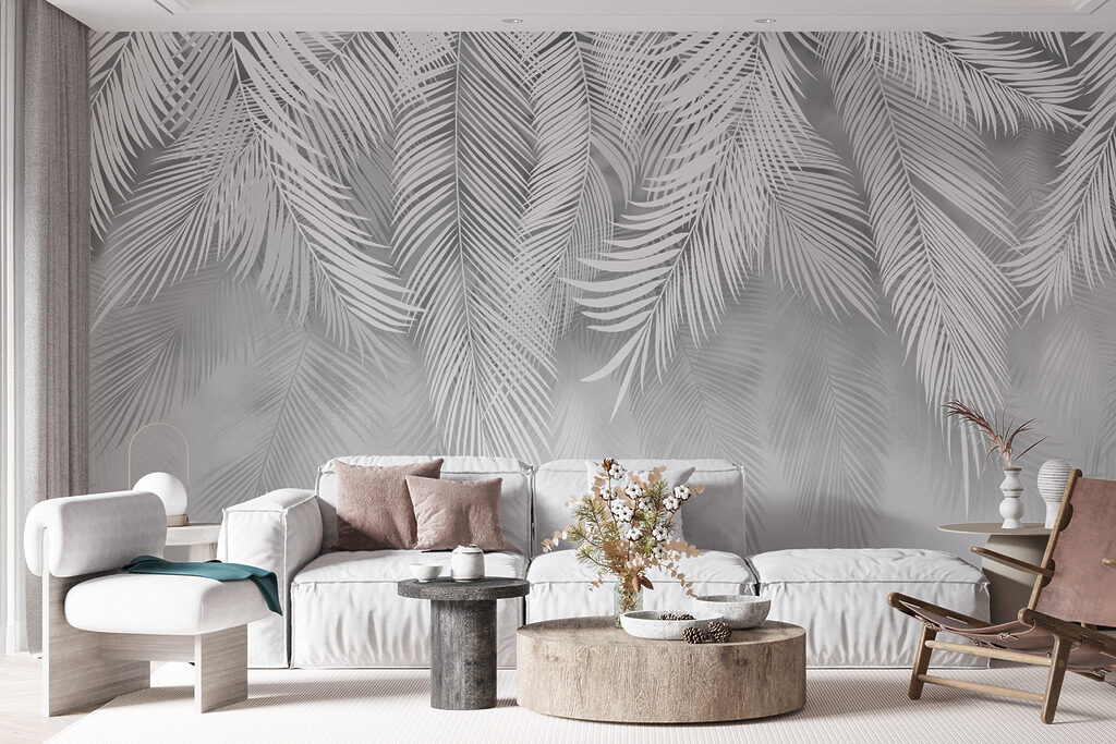 White leaves on a gray background