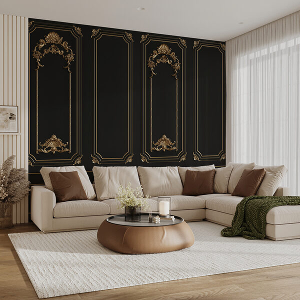 Elegant black panels with ornate accents