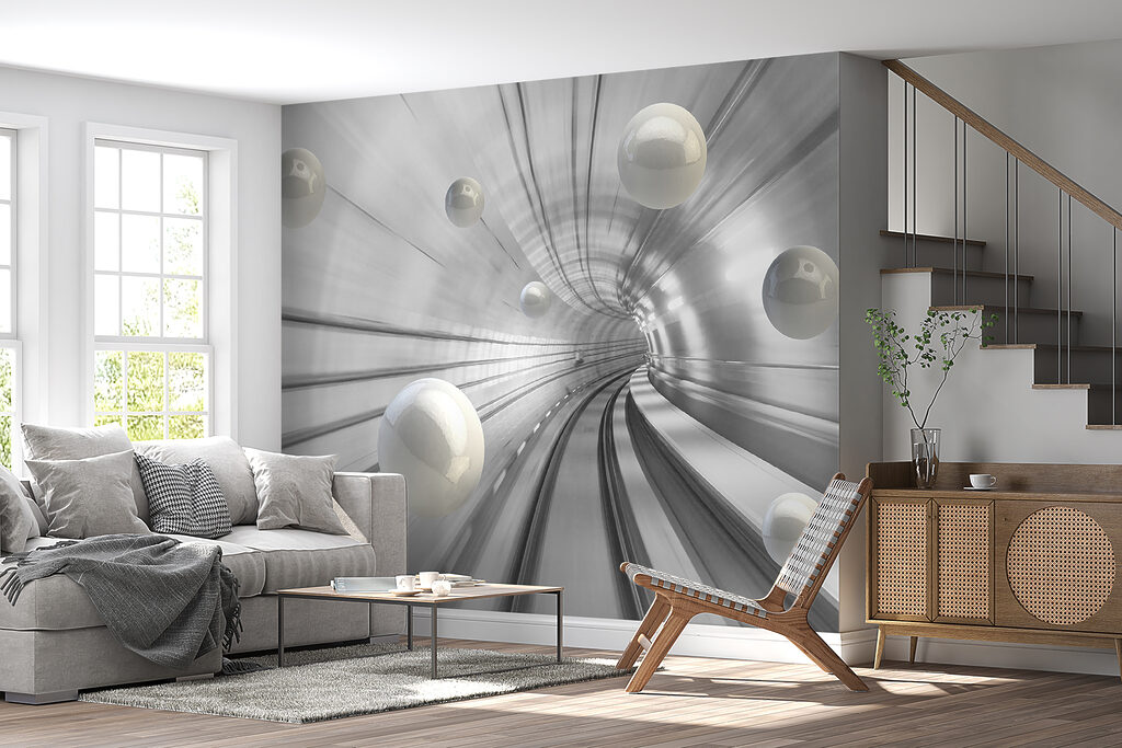 White balls in a tunnel