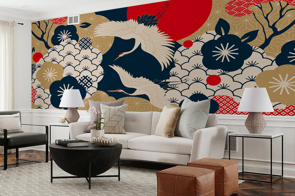 Art of cranes flying in the sky