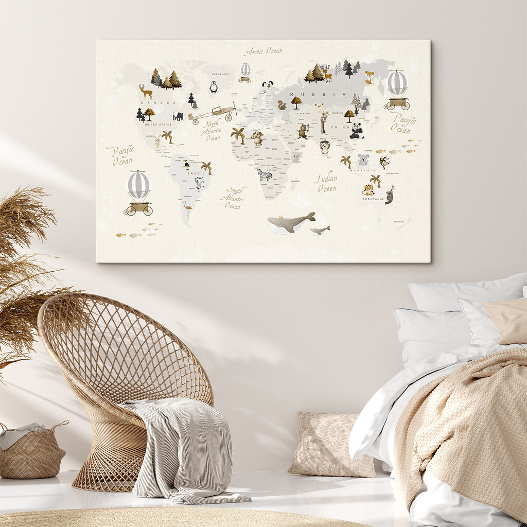 A map of the world with animals